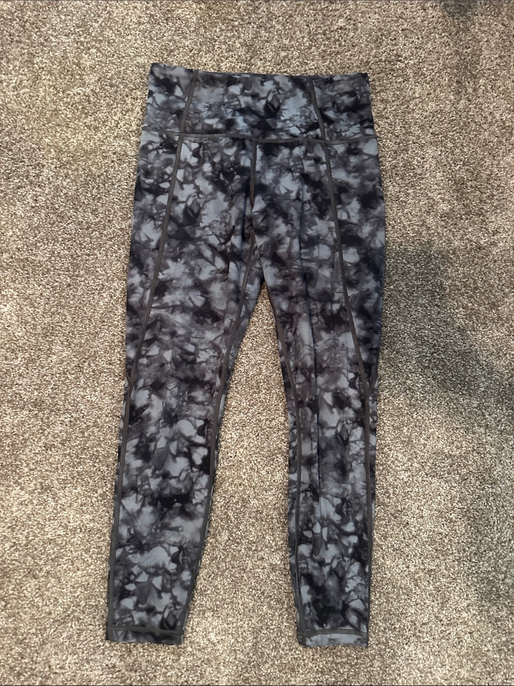 Athleta Gray and Black Tie-Dye High-Waist Leggings